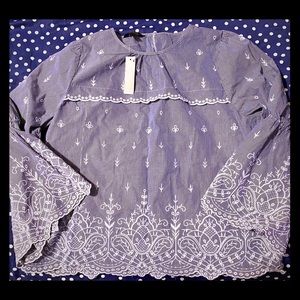 Jcrew Embroidered Bell Sleeve Shirt